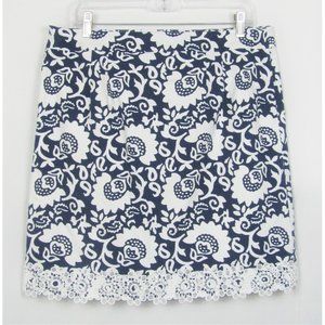 Talbots Lace Trimmed Short Skirt Size 12 Lined Navy White Floral